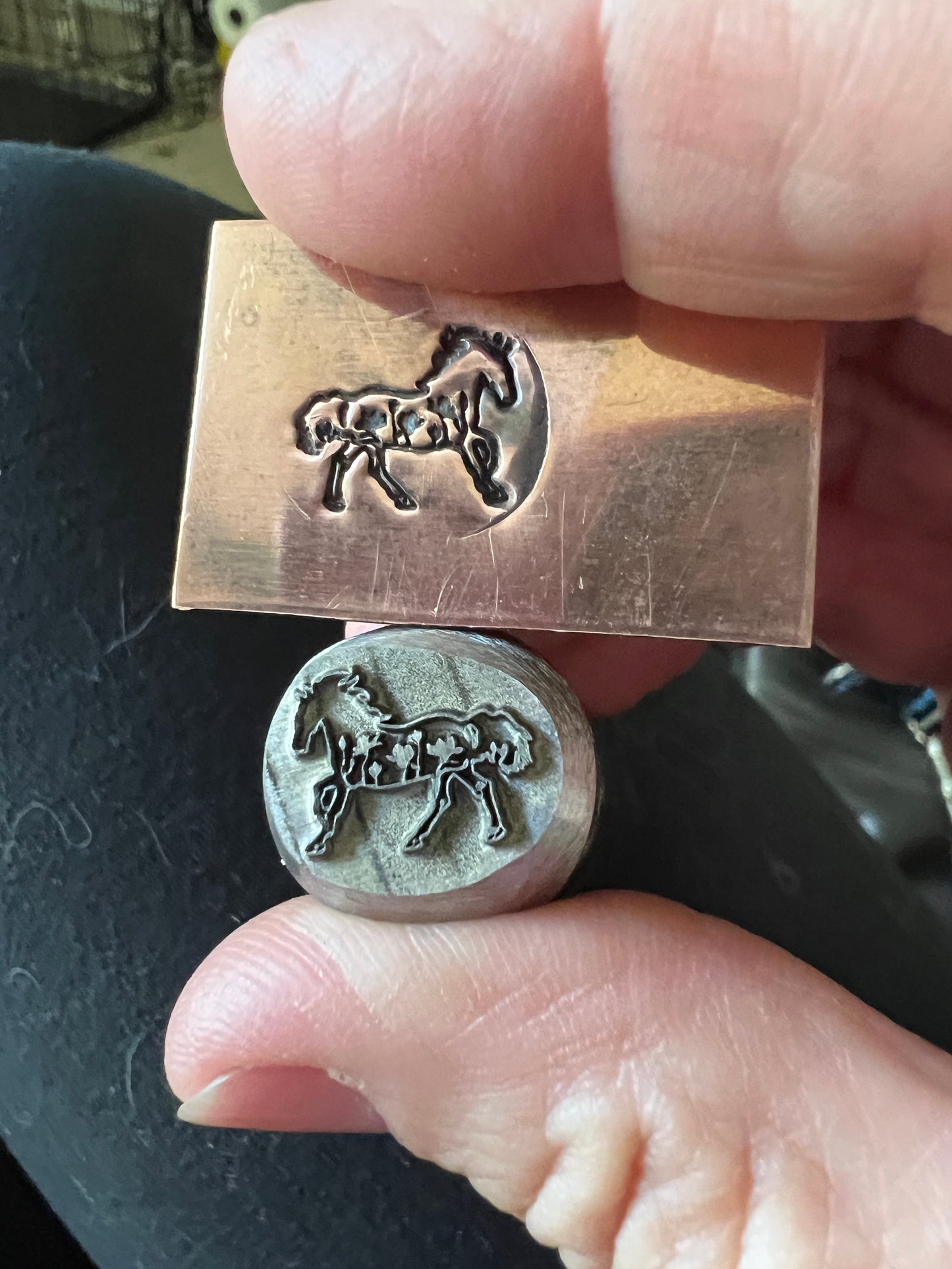 Flowered horse stamp