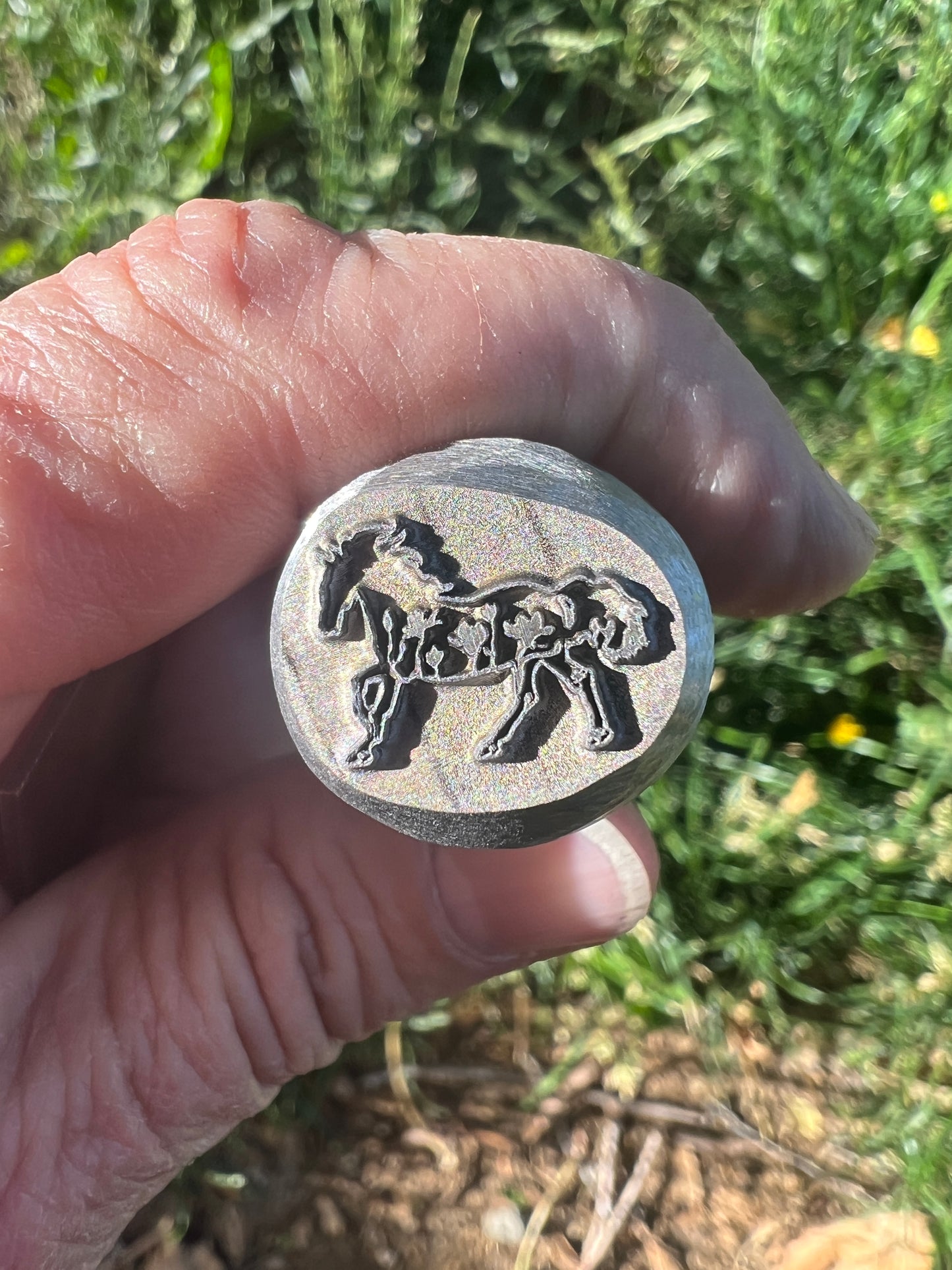 Flowered horse stamp