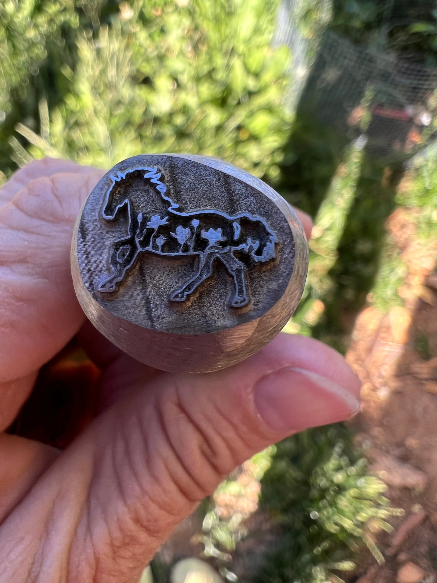 Flowered horse stamp