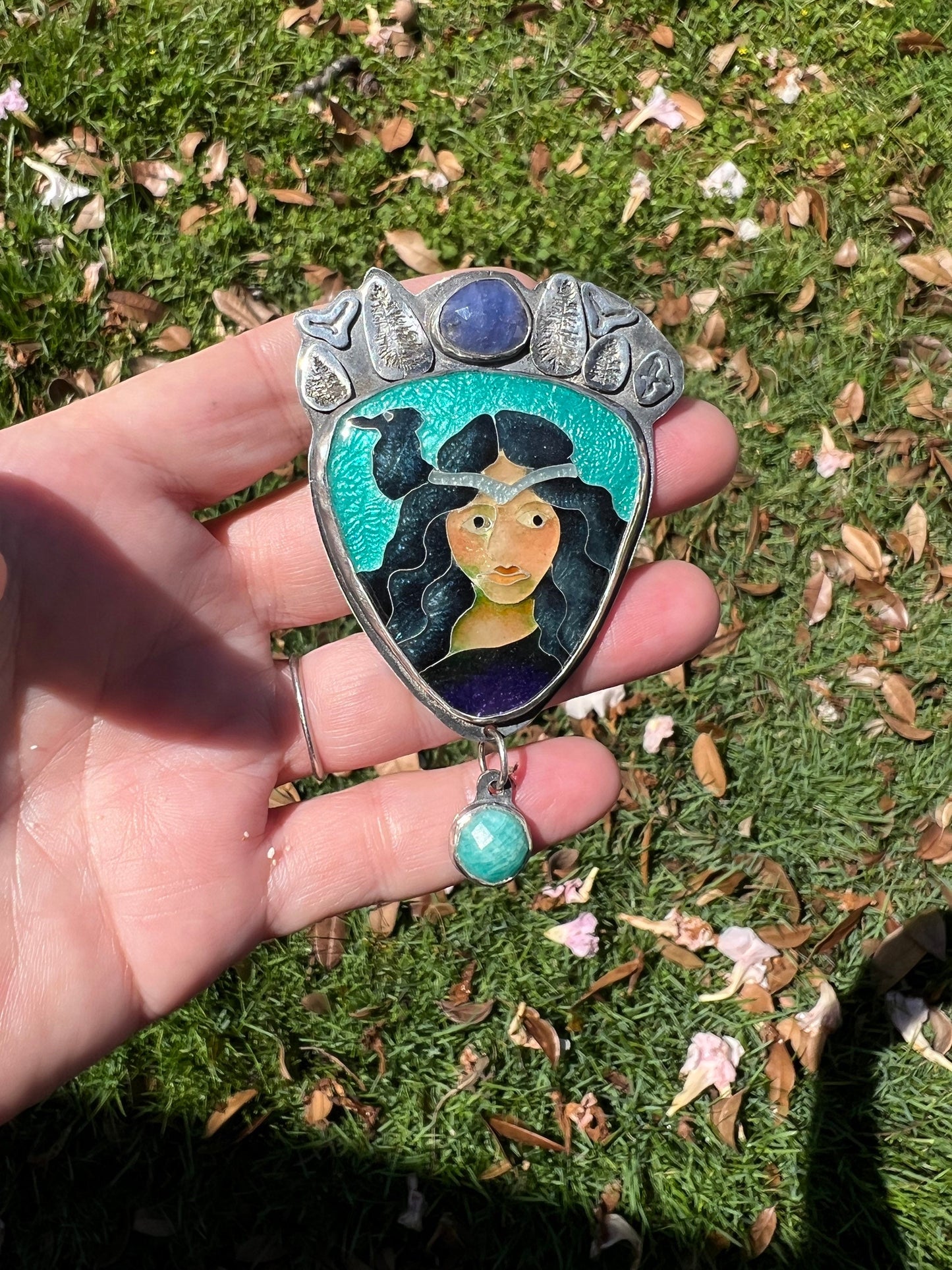 Morrigan enamel pendant